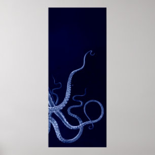 Oversized tryck för bläckfiskTriptych III i blå