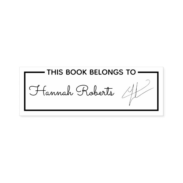 Överskred Tillhören i Bok till Trendig Script Namn Självfärgande Stämpel (Design)