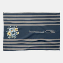 Överst med Grått Rand Blommigt Kökshandduk