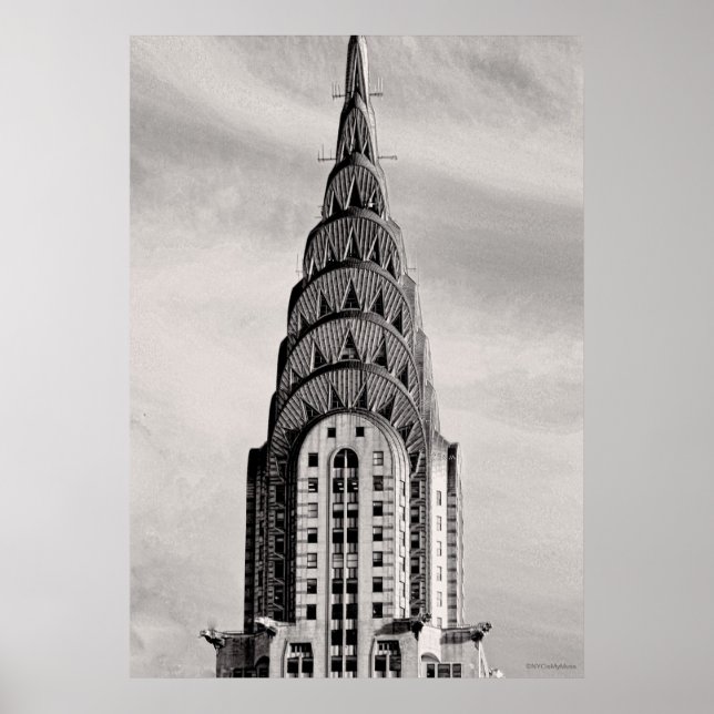 Överst på Chrysler Byggnad NYC - B&W Poster (Framsidan)