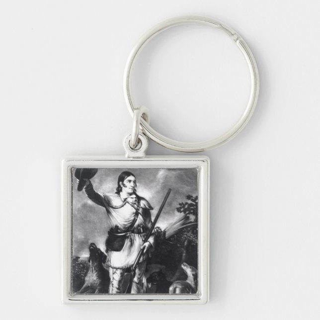 Överste Davy Crockett Fyrkantig Silverfärgad Nyckelring (Framsidan)