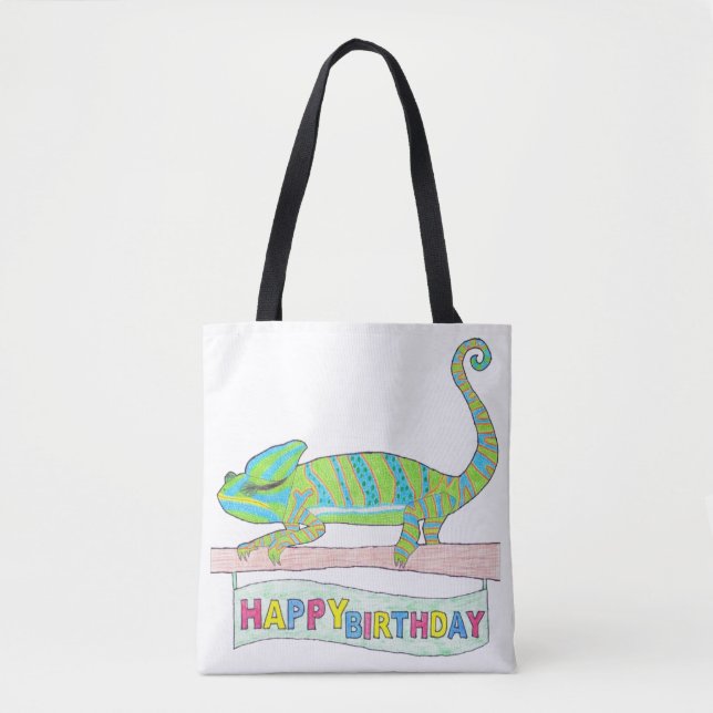 Överstelöjtnant - Birthday Chameleon (vit) Tygkasse (Framsida)