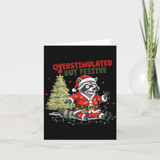 Overstimulated But Festive, Christmas Raccoon,sant Kort (Framsida)