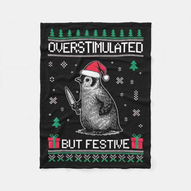 Overstimulated But Festive Christmas Ugly Penguin  Fleecefilt (Framsidan)