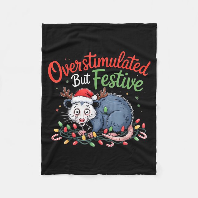 Overstimulated But Festive Funny Christmas Ossum U Fleecefilt (Framsidan)