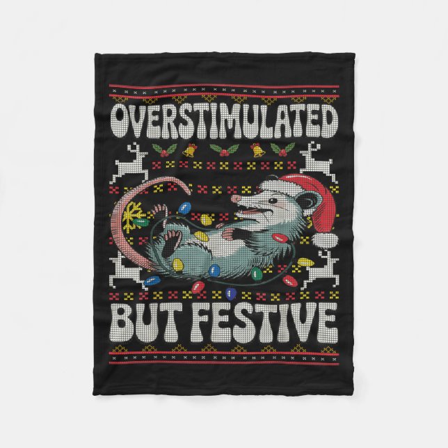 Overstimulated But Festive Ossum Christmas Ugly Sw Fleecefilt (Framsidan)