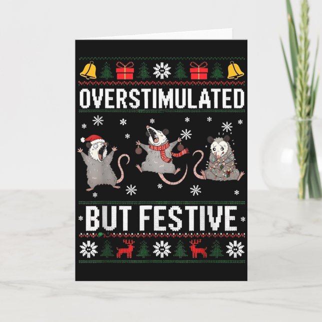 Overstimulated But Festive Ossum Ugly Sweater Chri Kort (Framsida)