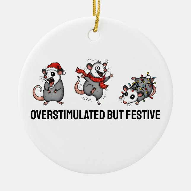 Overstimulated But Festive Possum Christmas  Julgransprydnad Keramik (Framsidan)