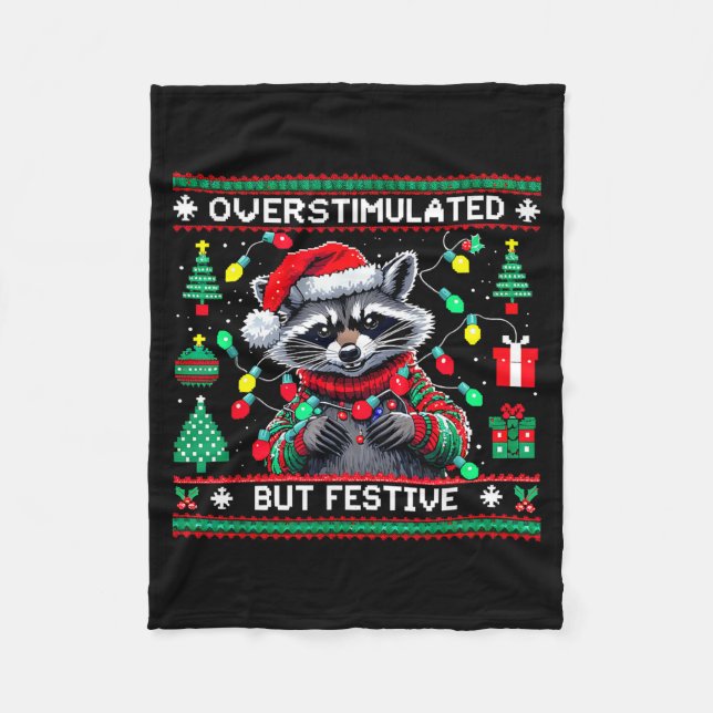 Overstimulated But Festive Raccoon Christmas  Fleecefilt (Framsidan)