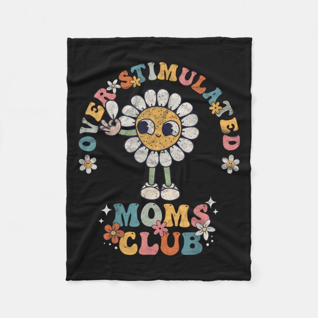 Overstimulated Moms Club Groovy Funny Mothers Day  Fleecefilt (Framsidan)