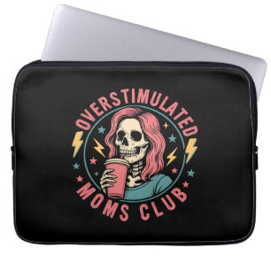 Överstimulerad Mammor Klubb Skull Messy Mamma Life Laptop Fodral