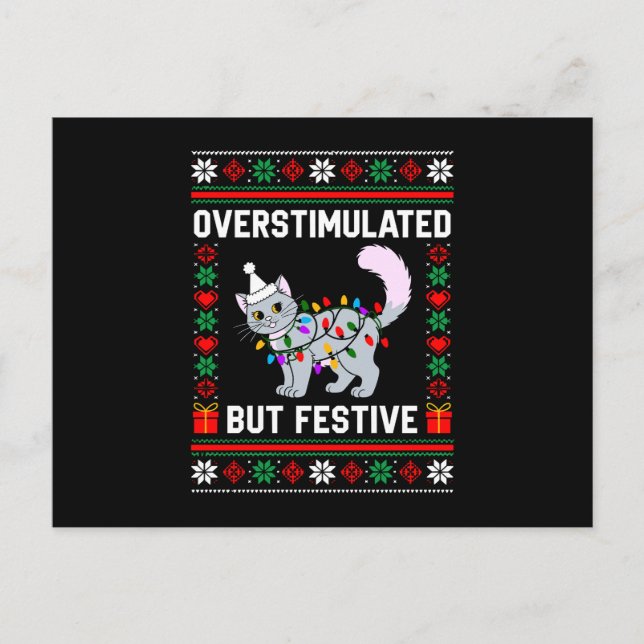 Överstimulerad men festlig ful julkatt helg vykort (Framsida)