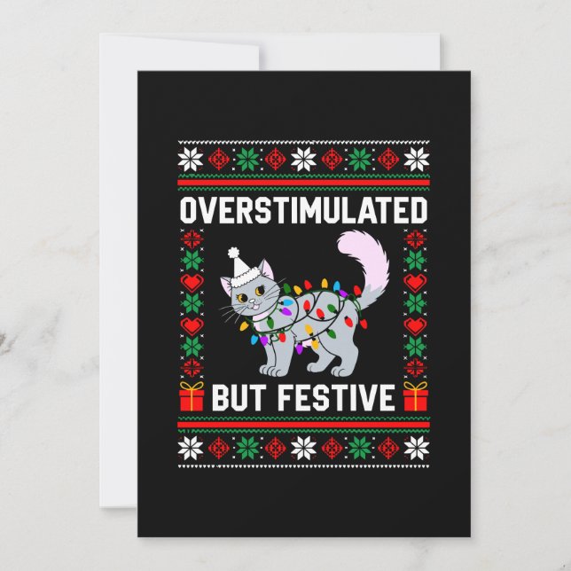 Överstimulerad men festlig ful julkatt inbjudningar (Framsida)