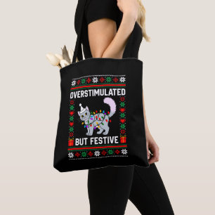 Överstimulerad men festlig ful julkatt tygkasse