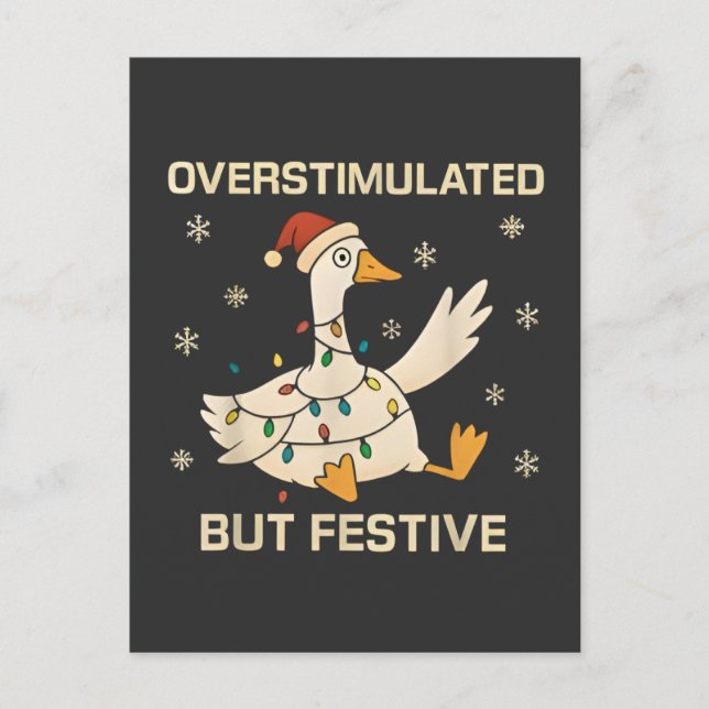 Överstimulerad men festlig julgås Xmas  Inbjudan Vykort (Framsida)