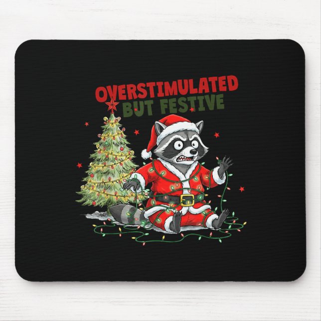 Överstimulerad Men Festlig, JulTvättbjörn,jul Musmatta (Framsidan)