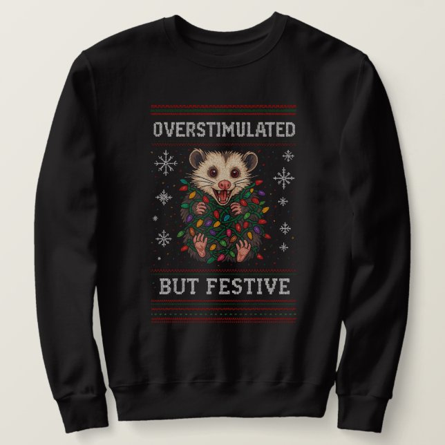 Överstimulerad men festlig pungråtta jul  Roligt Lång Ärmad Tröja (Design framsida)