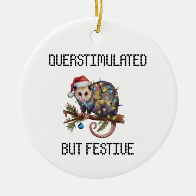 Överstimulerad Men Festlig Pungråtta  Julgransprydnad Keramik (Framsidan)