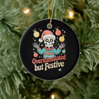 Överstimulerad men festlig skelett jul Xmas Julgransprydnad Keramik