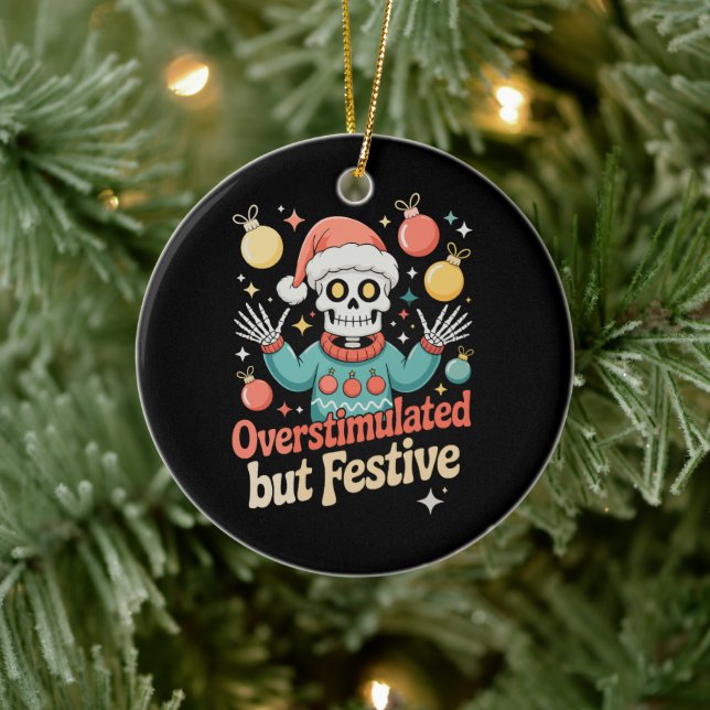 Överstimulerad men festlig skelett jul Xmas Julgransprydnad Keramik (Träd)