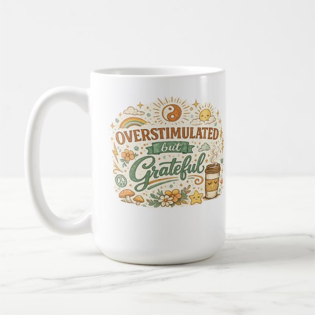 Överstimulerad men Tacksam Retro Boho Kaffemug Kaffemugg (Vänster)
