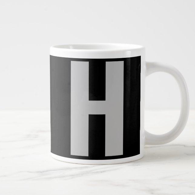Överstor monograminitial i svart och grått jumbo mugg (Höger)