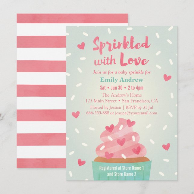 Överströdd med kärlek Cupcake Baby Strösselskvalle Inbjudningar (Fram/baksida)