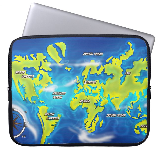 Översvämmad jordkarta laptop sleeve (Framsidan)