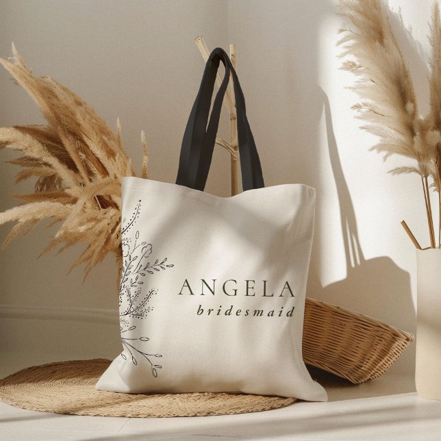 Översvämning Bouquet Bridesmaid Tygkasse (Overflowing floral bouquet custom name bridesmaid wedding tote bag.)