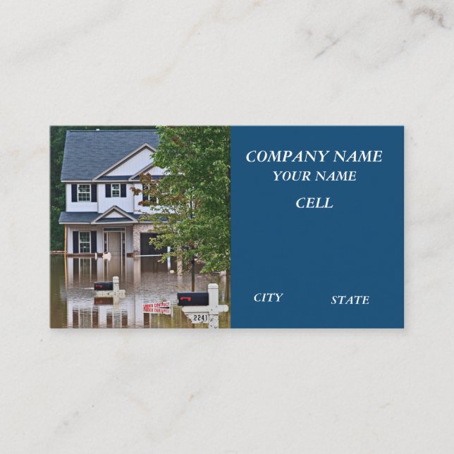 översvämningskatastrofförsäkring, översvämmade bos visitkort (Framsida)