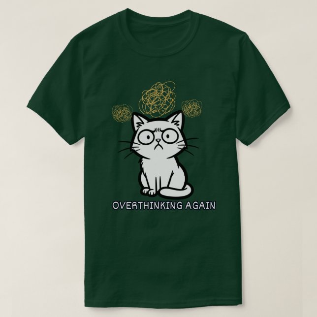 Övertänkande Katt Humör Illustrationsdesign T Shirt (Design framsida)