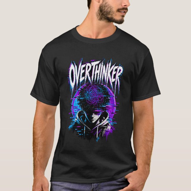 Övertänkaren Glitch Art Cyberpunk Estetik T Shirt (Framsida)