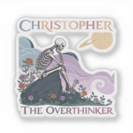 Overthinker Skeleton Custom Name Vinyl Sticker Klistermärken