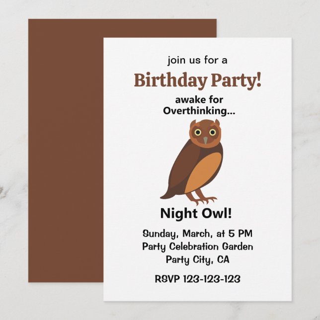 Overthinking Night Owl Funny Birthday Party Inbjudningar (Fram/baksida)