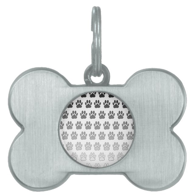 Övertonad Tass avtryck i svartvitt och Grått ID-bricka Husdjur (Framsidan)