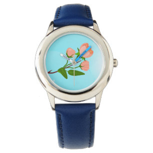 Övertoning för blå himmel med blommande vår gren armbandsur