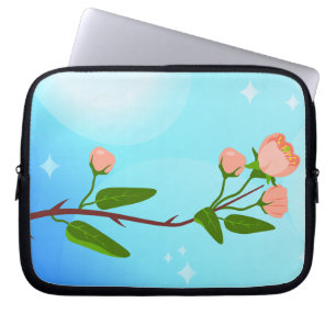 Övertoning för blå himmel med blommande vår gren laptop fodral