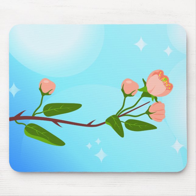 Övertoning för blå himmel med blommande vår gren musmatta (Framsidan)