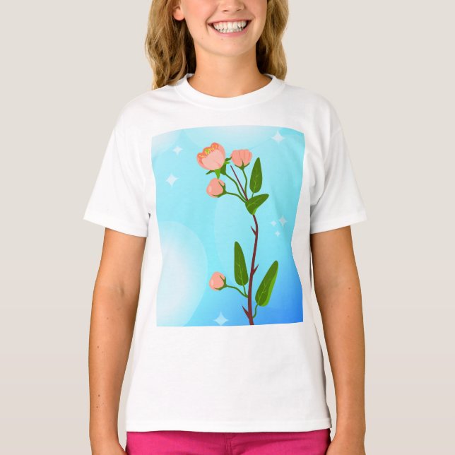 Övertoning för blå himmel med blommande vår gren t shirt (Framsida)