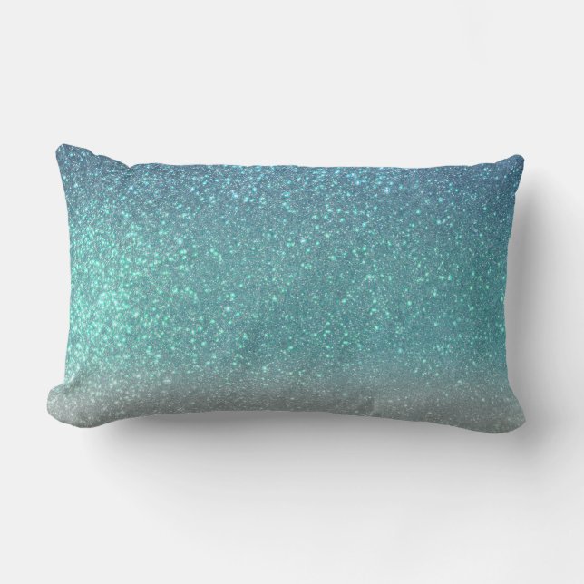 Övertoning för ljusblå Teal Sparkly Glitter Ombre Lumbarkudde (Framsida)