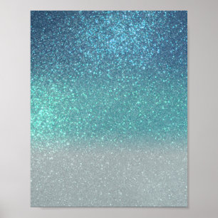 Övertoning för ljusblå Teal Sparkly Glitter Ombre Poster
