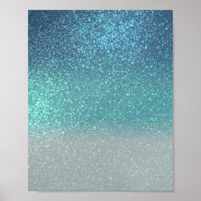 Övertoning för ljusblå Teal Sparkly Glitter Ombre Poster (Framsidan)