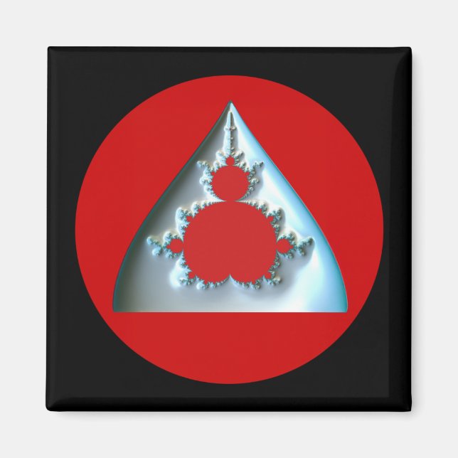 Övertoning Silver Mandelbrot i Röd cirkel Magnet (Framsidan)