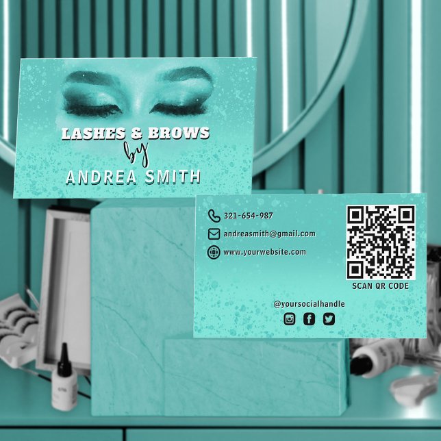 Övertoning Teal Lash Brows Makeup Artist QR-kod Visitkort (Skapare uppladdad)