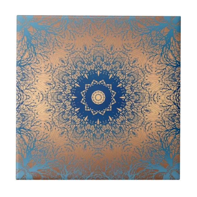Övertoningsbrun bronze silke arabic ornamental dec kakelplatta (Framsidan)