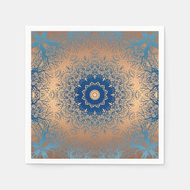 Övertoningsbrun bronze silke arabic ornamental dec pappersservett (Framsidan)