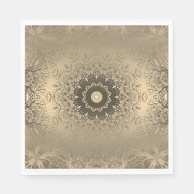 Övertoningsbrun bronze silke arabic ornamental dec pappersservett (Framsidan)