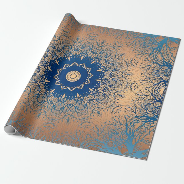 Övertoningsbrun bronze silke arabic ornamental dec presentpapper (Utrullad)