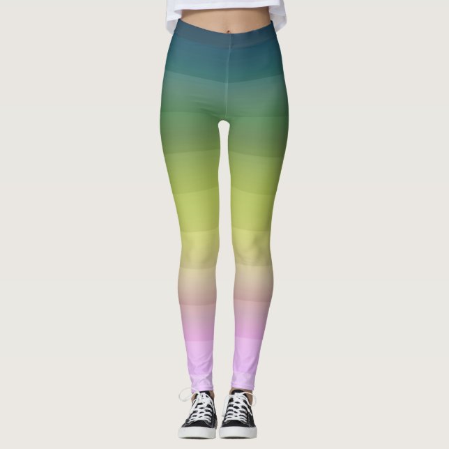 Övertoningsombre rand-belagd mjuk oskarp grönt bei leggings (Framsida)