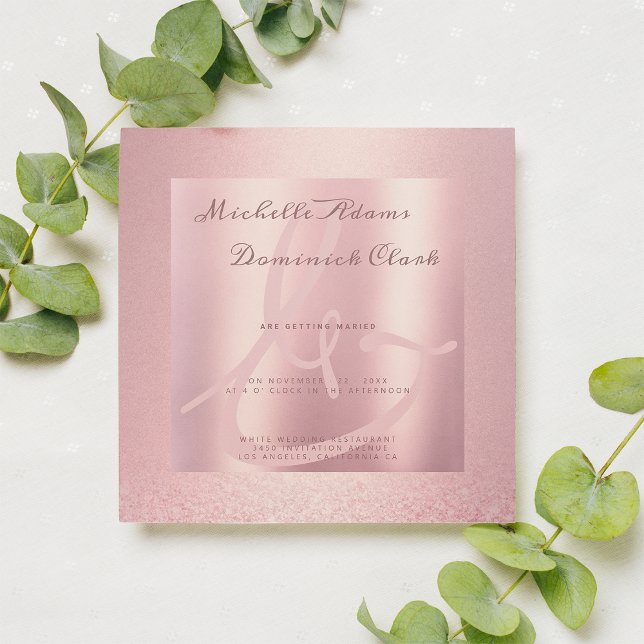 Övertoningsområde rosa ros i glitter, Bröllop Inbjudningar (Pink rose gold glitter gradient ampersand Wedding)